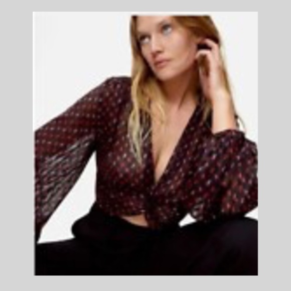 Zara Cropped Faux Wrap Puffy Long Sleeve Marti Gra Design Blouse - Picture 1 of 4